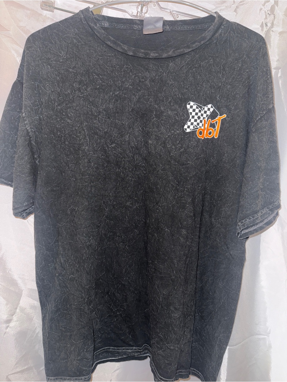 Mineral Wash Black Short Sleeve Tee with Checker Flag Accent